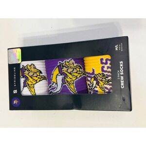 Strideline Minnesota Vikings NFL 3 Pack Crew Socks Mens ML Purple Gold White New